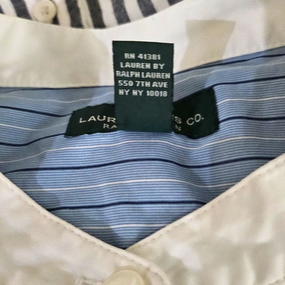 Lauren Ralph Lauren Womens Bib Blue White Striped Button Up Shirt Large - Picture 9 of 9